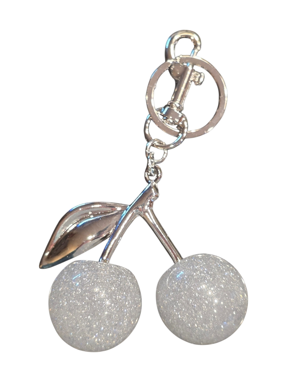 Fashion Jewelry Silver Cherry Key & Card Holder with White Glitter Cherries